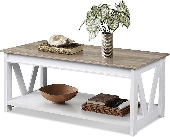 WLIVE Farmhouse Coffee Table, Modern Center Table by WLIVE