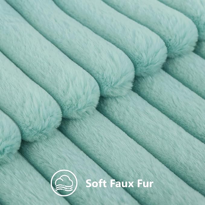 decorUhome Fall Faux Fur Throw Pillow Covers 12x20 Set of 2 Aqua | Decorative - Image 2