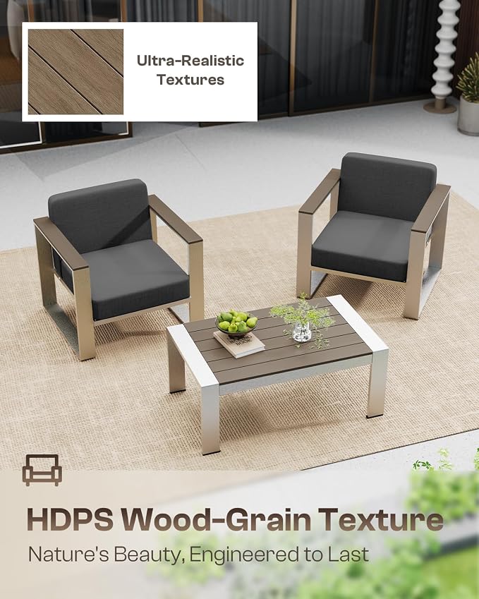 2 Pieces Outdoor Aluminum Armchair, Modern Patio Patio Furniture - Image 3