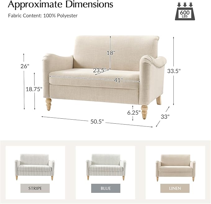 EcoHarbor Living 50.5" Mid-Century Modern Couch, Upholstered Sofa - Image 2