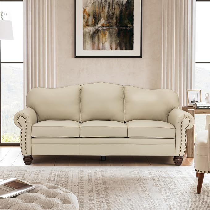 81" Genuine Leather Sofa, Classic 3-Seater Couchs by Thesupportyouneed