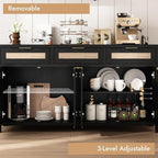 HOKYHOKY 2 Piece Rattan Sideboard Buffet Cabinet, Boho Storage Cabinet - Image 5