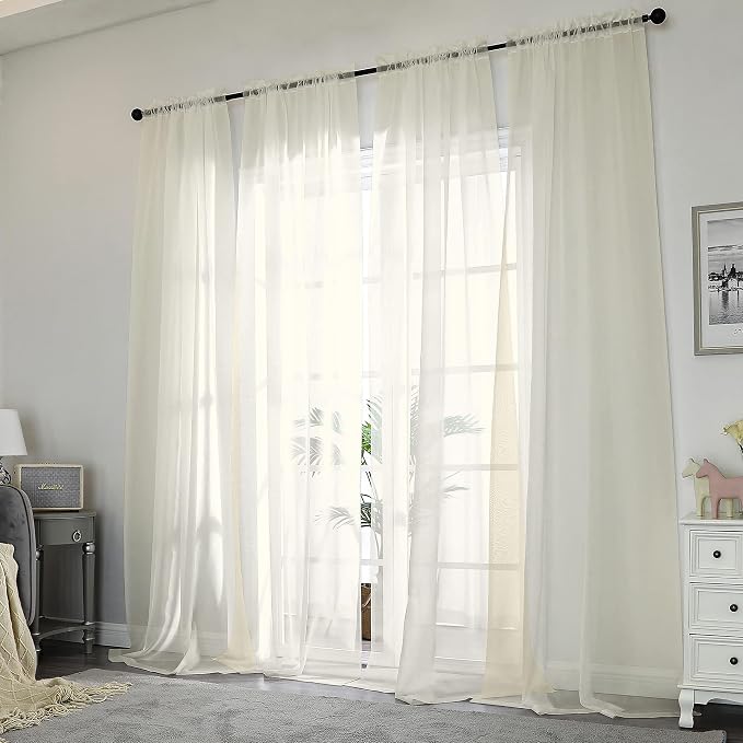 Sheer Curtains 108" inches Long, 2 Panels Sheer Curtain Set, Rod Pocket Voile - Image 2