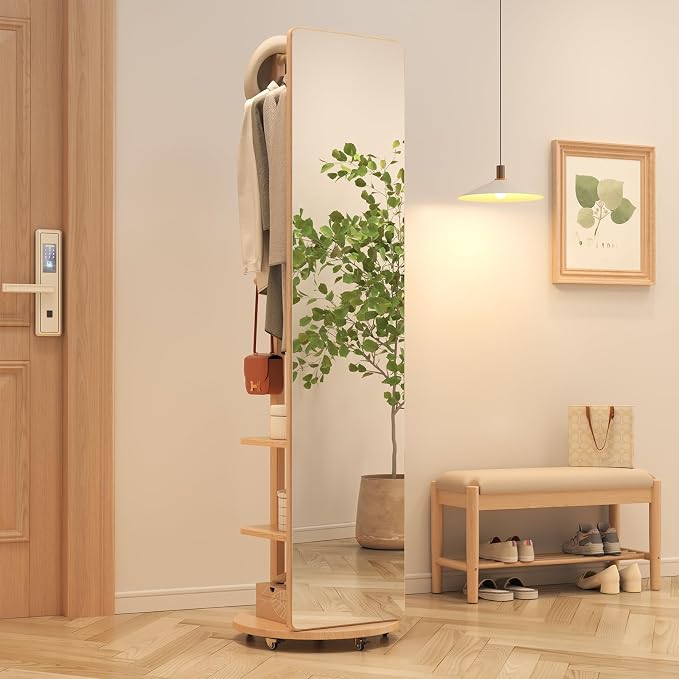 Muwuele Solid Wood Full Length Mirror Coat Rack, Floor Mirror by Muwuele