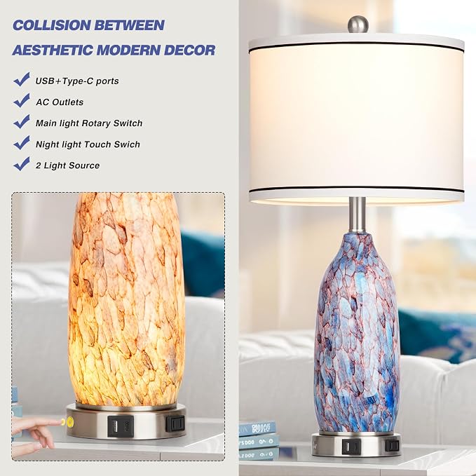 Rinweey 26" Coastal Glass Table Lamps Set of 2, Nautical lamp - Image 2