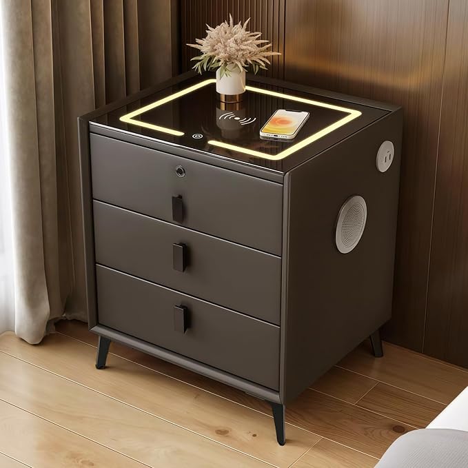 Smart Nightstand with Charging Station, Adjustable LED, USB Ports, Fingerprint by Unknown