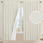 Natural 100% Blackout Linen Curtains 63 Inches by LAMIT