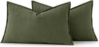 MIULEE Decorative Linen Lumbar Pillow Covers 12x20 Inch Dark Olive Green | Boho - Image 6