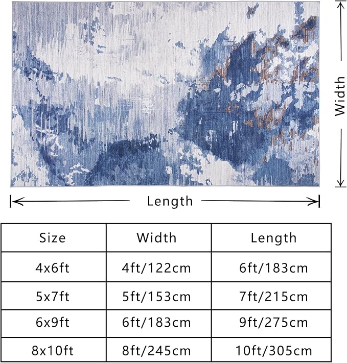 Ompaa Living Room Rug 5x7 Dark Blue Area Rug Machine Washable Boho Rug Non Slip - Image 2