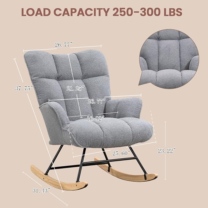 SAETSFEG Rocking Chair Nursery Teddy Upholstered Glider Rocker Rocking Accent - Image 2