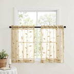 MIULEE Beige Sheer Curtains 2 Panels Embroidered Leaf Patterned, W30 x L24 | - Image 2