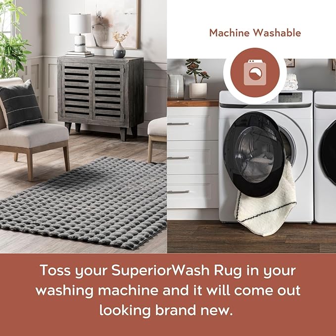 nuLOOM Jeni Dark Grey Checkered Washable Area Rug, Dark Grey - Image 2
