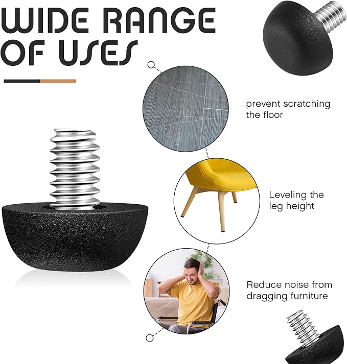 Dunzy 20 Pcs M8 Adjustable Furniture Levelers 20 Pcs, Screw-in Leg Leveling Feet - Image 4