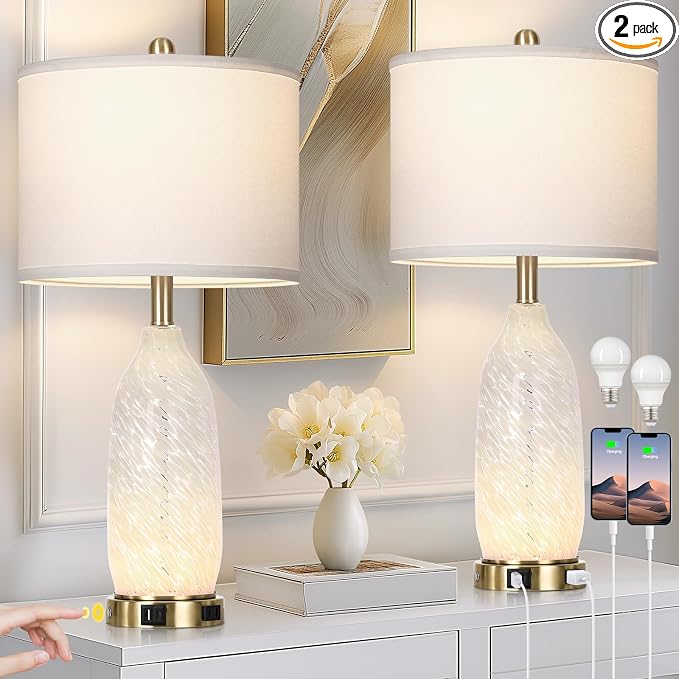 Rinweey 26" Modern Clear Glass Table Lamps Set of 2, Nightstand Lamp by Rinweey