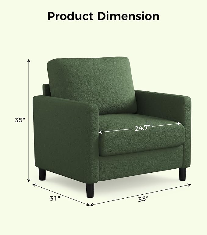 Welzona Sofa Reading Chair, Tool-Free Setup Living Room Accent Chairs, Comfy - Image 2