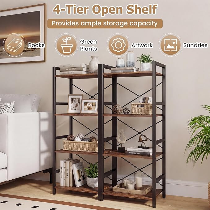 Tangkula 3-Tier Industrial Bookshelf, 16.5" Width Wooden Open Bookcase - Image 5