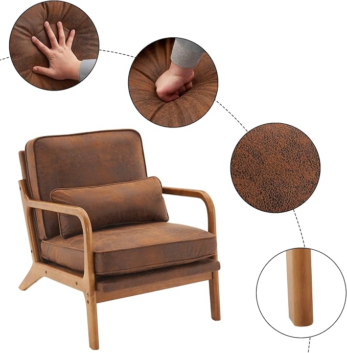 Bonnlo Microfiber Rustic Accent Chairs Set of 2, Upholstered Mid Century Modern - Image 4