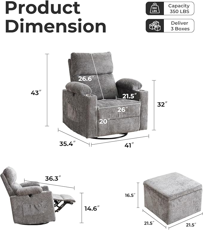 Oversized Power Recliner Chair Swivel Glider - Image 2