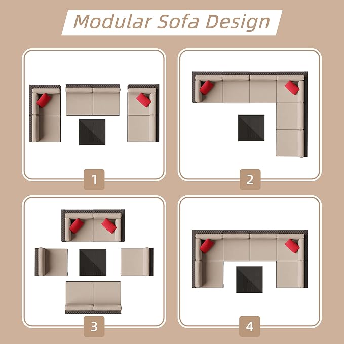 Shintenchi 7 Pieces Patio Furniture Sets Outdoor All-Weather Sectional Patio - Image 4