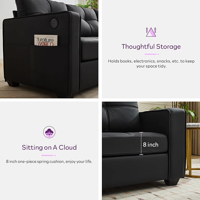 TYBOATLE Black Sectional Couches w/Side Pockets - Image 7