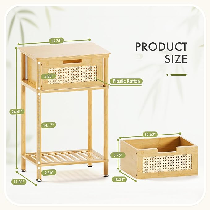 Bamboo Nightstand, Boho Side Table - Image 2