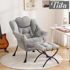 Tiita Lazy Chair with Ottoman, Light Grey Modern Large Accent Chair, Comfy - Image 6