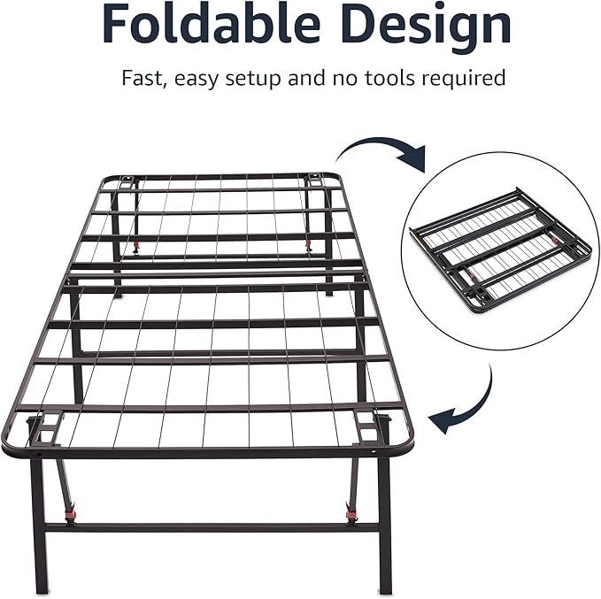 Amazon Basics Bed Frame with Storage, Foldable Metal Platform, Sturdy Steel - Image 6