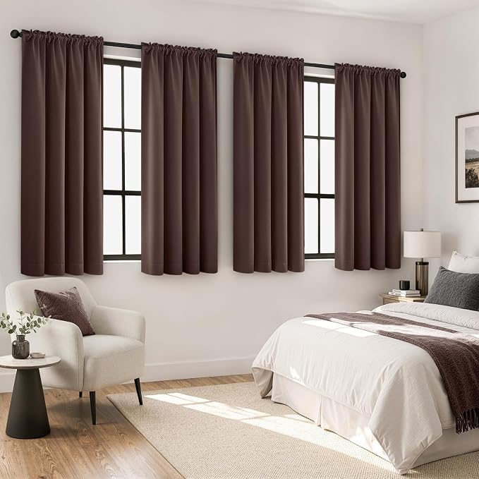 MIULEE 4 Panel Set Short Bedroom Blackout Curtains 54 Inch Long Dark Brown | - Image 2