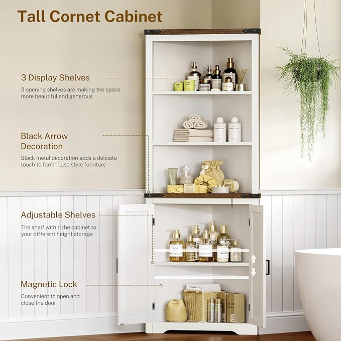 TEENFON Farmhouse Corner Cabinet, Bathroom Cabinet - Image 5