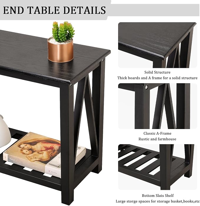 Narrow Side Table with Storage Shelf 2 Tier Wooden Nightstand Bedside Tables - Image 6