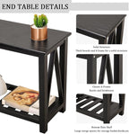 Narrow Side Table with Storage Shelf 2 Tier Wooden Nightstand Bedside Tables - Image 6