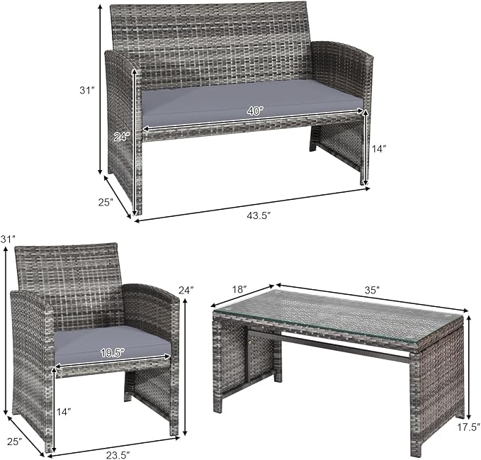 Tangkula 4 Pieces Patio Wicker Conversation Furniture Set, Patiojoy Sofa & - Image 4