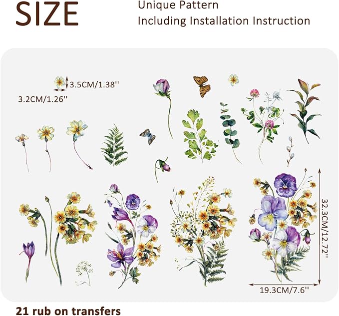 Floral Vintage Rub on Transfer for Furniture Large Flower UV DTF Transfer - Image 2
