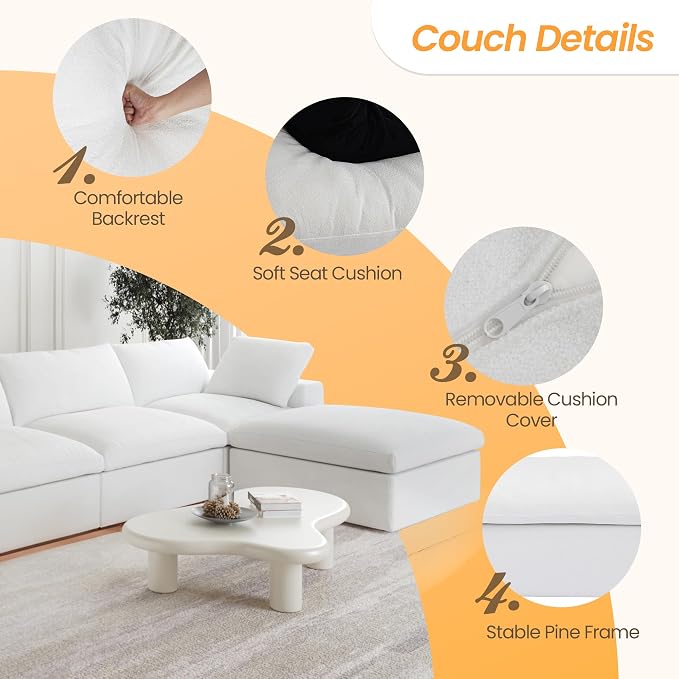 JACH U-Shaped Cloud Couches for Living Room, 6-Seats Modular Convertible - Image 3