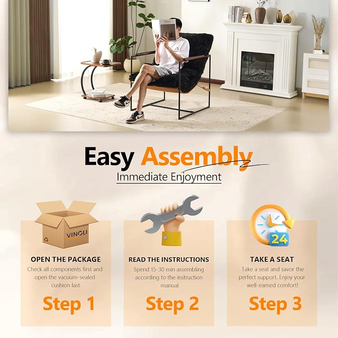 VINGLI 28" Wide Plush Upholstery Sling Modern Accent Chair - Image 8