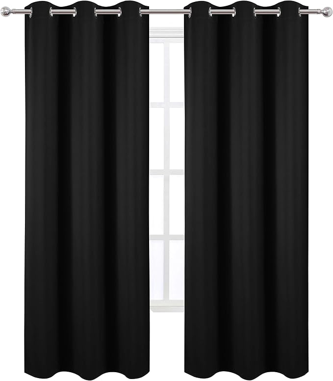 Black Thermal Blackout Curtains/42 x 84 Inch/Set of 2 Panels Room Darkening - Image 2
