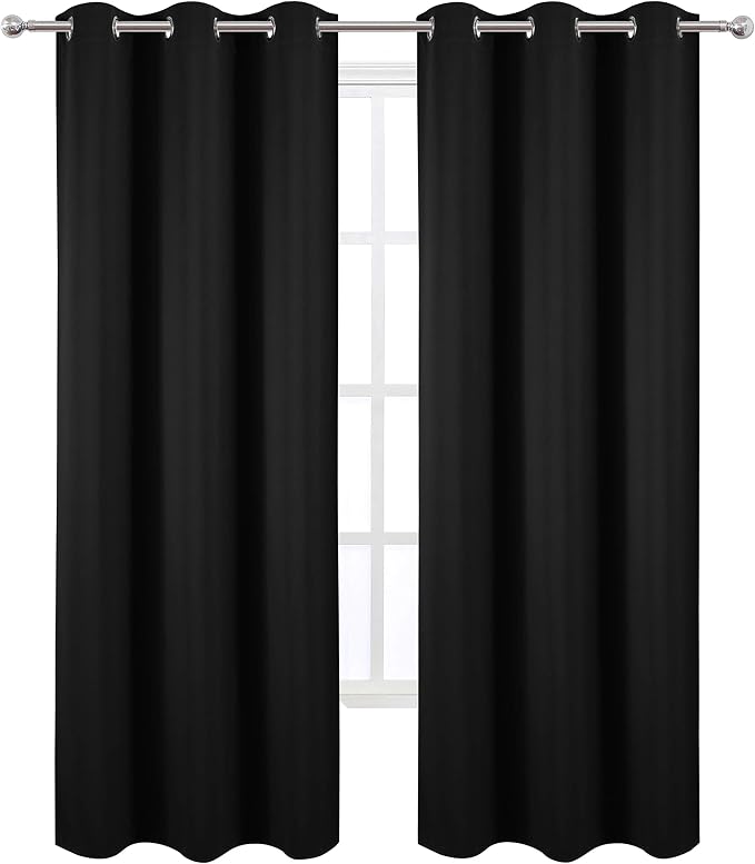Black Blackout Curtains 34 x 84 Inch Length/Set of 2 Curtain Panels/Thermal - Image 2
