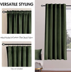 MIULEE Velvet Curtains 52x63 inches 2 Panels Olive Green Blackout Curtains | - Image 2