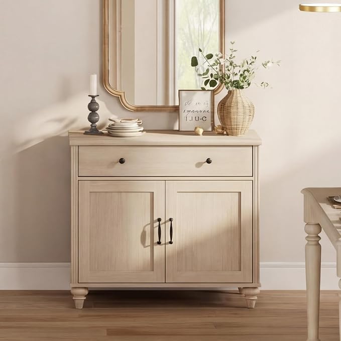 WAMPAT Buffet Cabinet with Doors & Drawer, Large Coffee Bar Table Wood Kitchen by WAMPAT