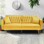 70” Velvet Futon Sofa Bed w/Adjustable Armrests & 2 Pillows, Convertible Futon - Image 2