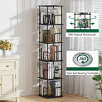 5-Tier Rotating Bookshelf, Freestanding Corner Bookshelf Industrial Style - Image 4