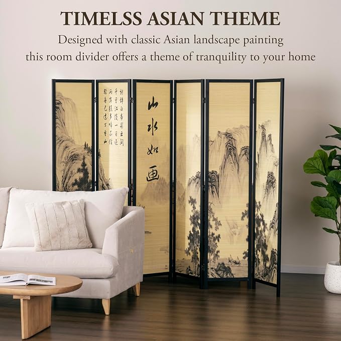 MyGift Decorative 6 Panel Folding Room Divider Bamboo Screen - Image 2
