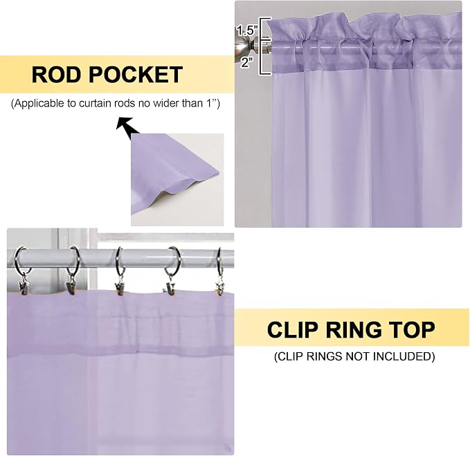 Lavender Sheer Curtains 96 Inches Long 2 Panels - Image 3