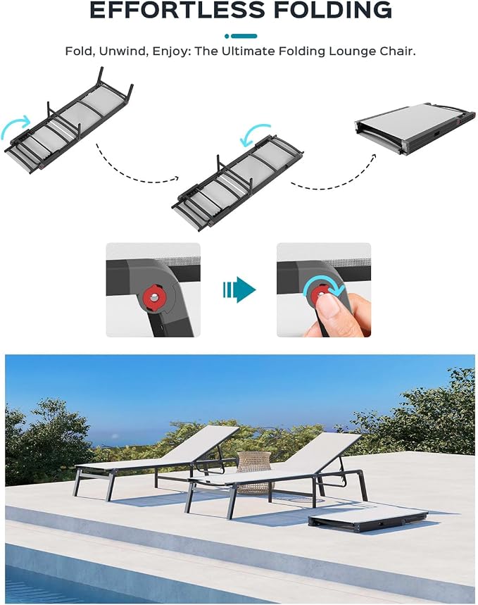 Ciokea Aluminum Foldable Lounge Chairs Set of 2 - Image 7