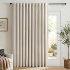 Linen Textured Total Blackout Sliding Door Curtains 108 Inches Long, Cream | by 100BlackoutShield