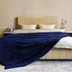 Fleece Plush Throw Blanket Navy Blue 108"x90""for Couch Fuzzy Cozy Flannel | by JIAHANNHA