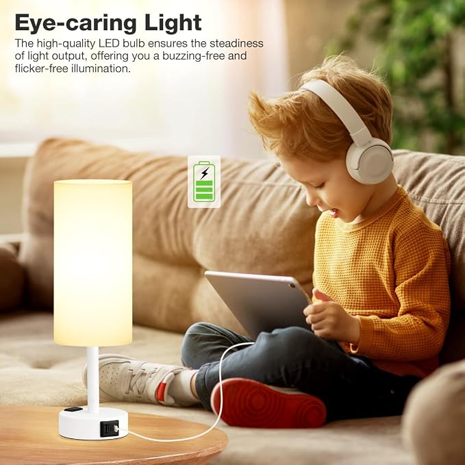 Fenmzee Matte White Bedside Table Lamp - Image 4