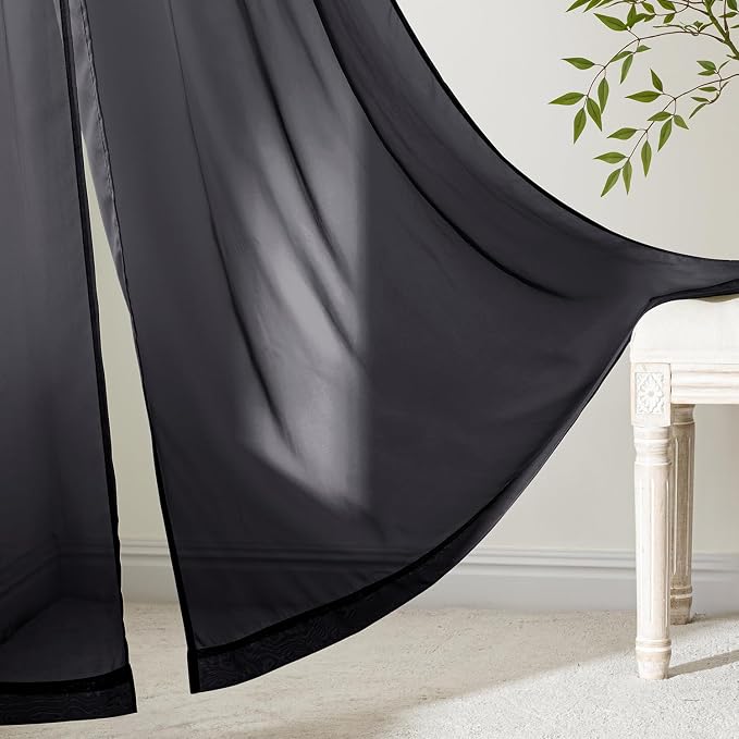 MIULEE Black Sheer Curtains 72 Inches Long 4 Panels 54 x 72 Inches | Light - Image 6