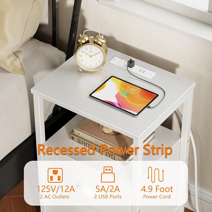 Furologee LED Night Stand with Charging Station, Bedside Table with Storage - Image 5