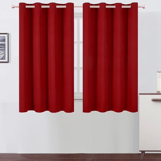 Red Thermal Blackout Curtains/52 x 54 Inch/Set of 2 Panels Room Darkening by Lemomo